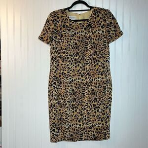 Vintage Maggy London Silk Dress Women 6 Animal Print Faux Wrap Lined Shoulder Pa